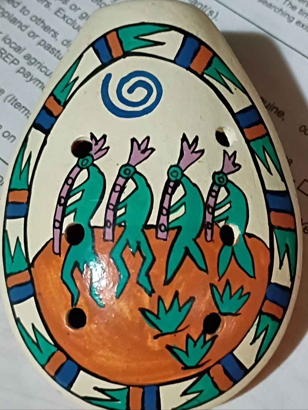 Hand-painted Southwestern Ceramic Kokopelli Flute - Orange & Teal